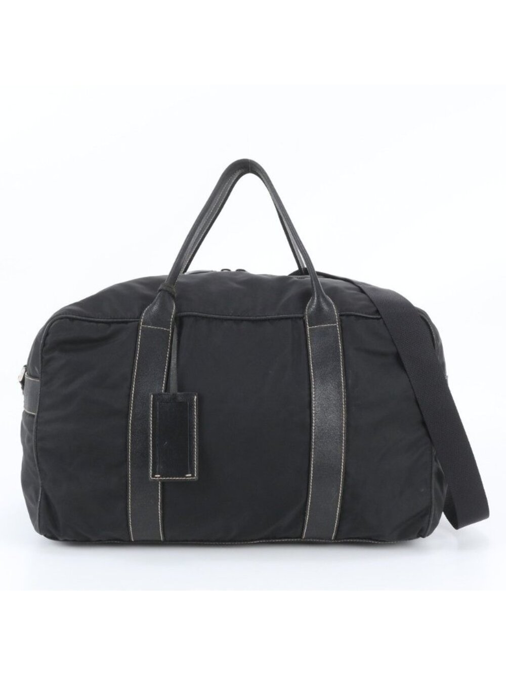 Prada Tessuto Nylon Triangle Logo Leather 2-Way Boston Bag